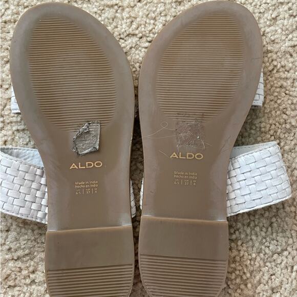 Aldo Jereciaa White leather sandal-  2 straps in woven leather Size 6.5 - Picture 5 of 12